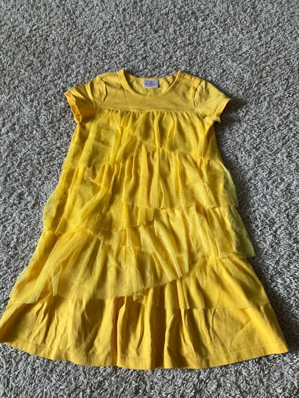 Hanna Andersson Dress with Tulle Ruffles at Front. Size  140 (US 10). Yellow.